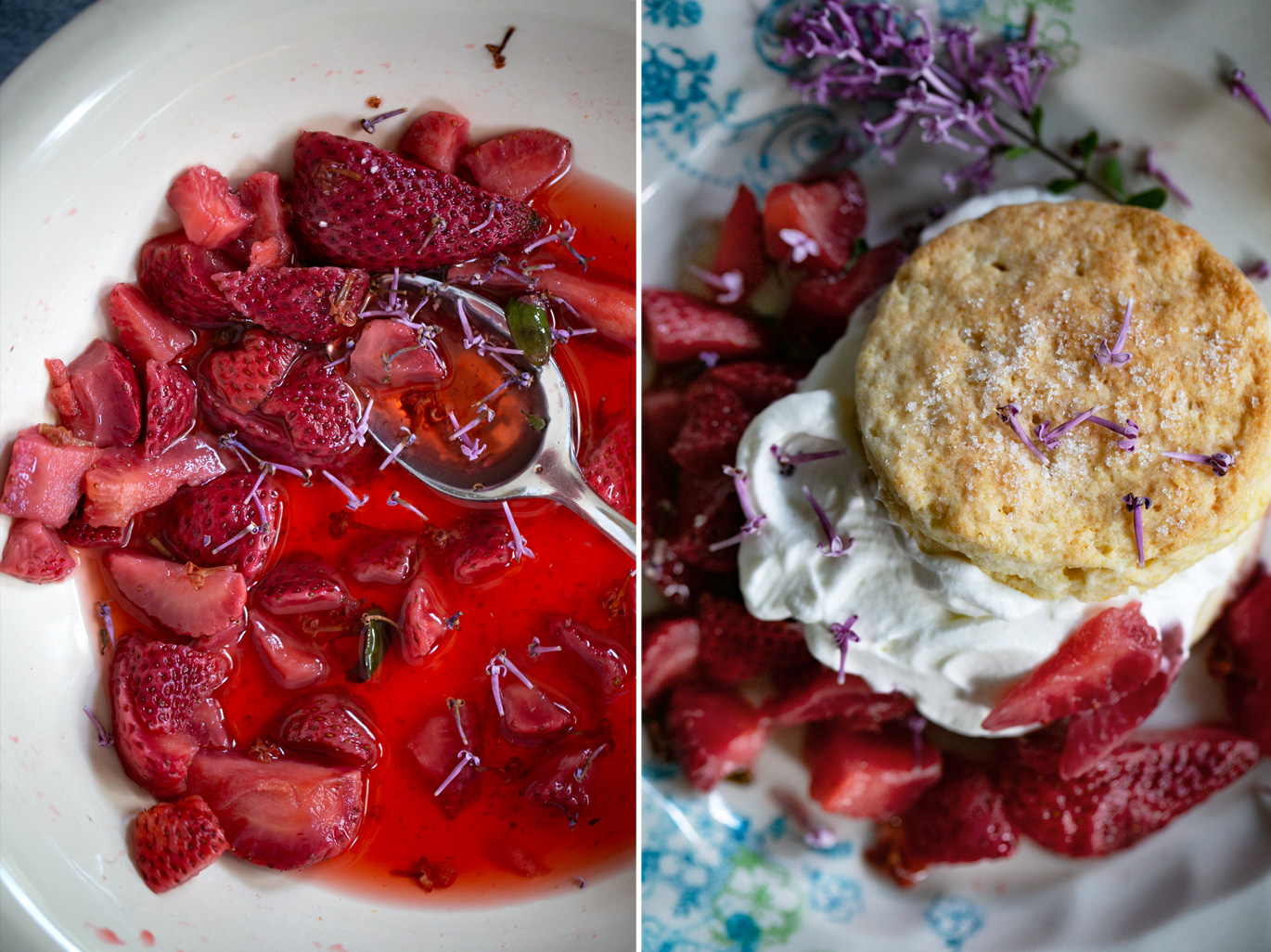 strawberries, lilacs and strawberry shortcakes